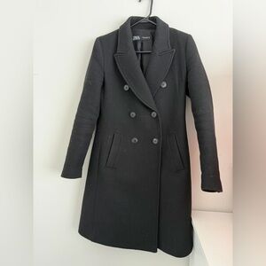 Zara Women's Elegant Black Pea Coat